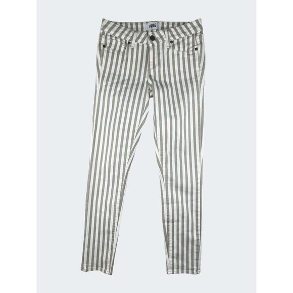 Paige Verdugo Ankle Skinny Jeans Womens Gray/White Striped Stretch Size 26 - Picture 3 of 16